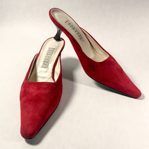 Barneys New York Shoes - BARNEYS NEW YORK Red Leather Slide Kitten Heel 37